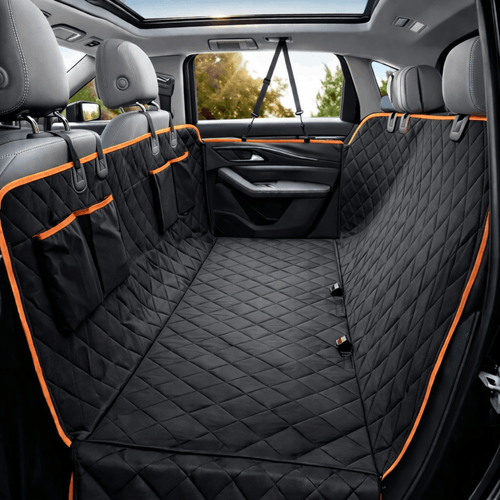 Waterproof Dog Car Seat Cover for Back Seat with Side Flaps – Protective Pet Car Mat Black