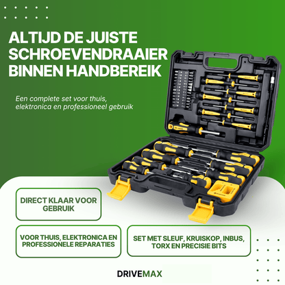 Screwdriver set in case with bits and flexible extender