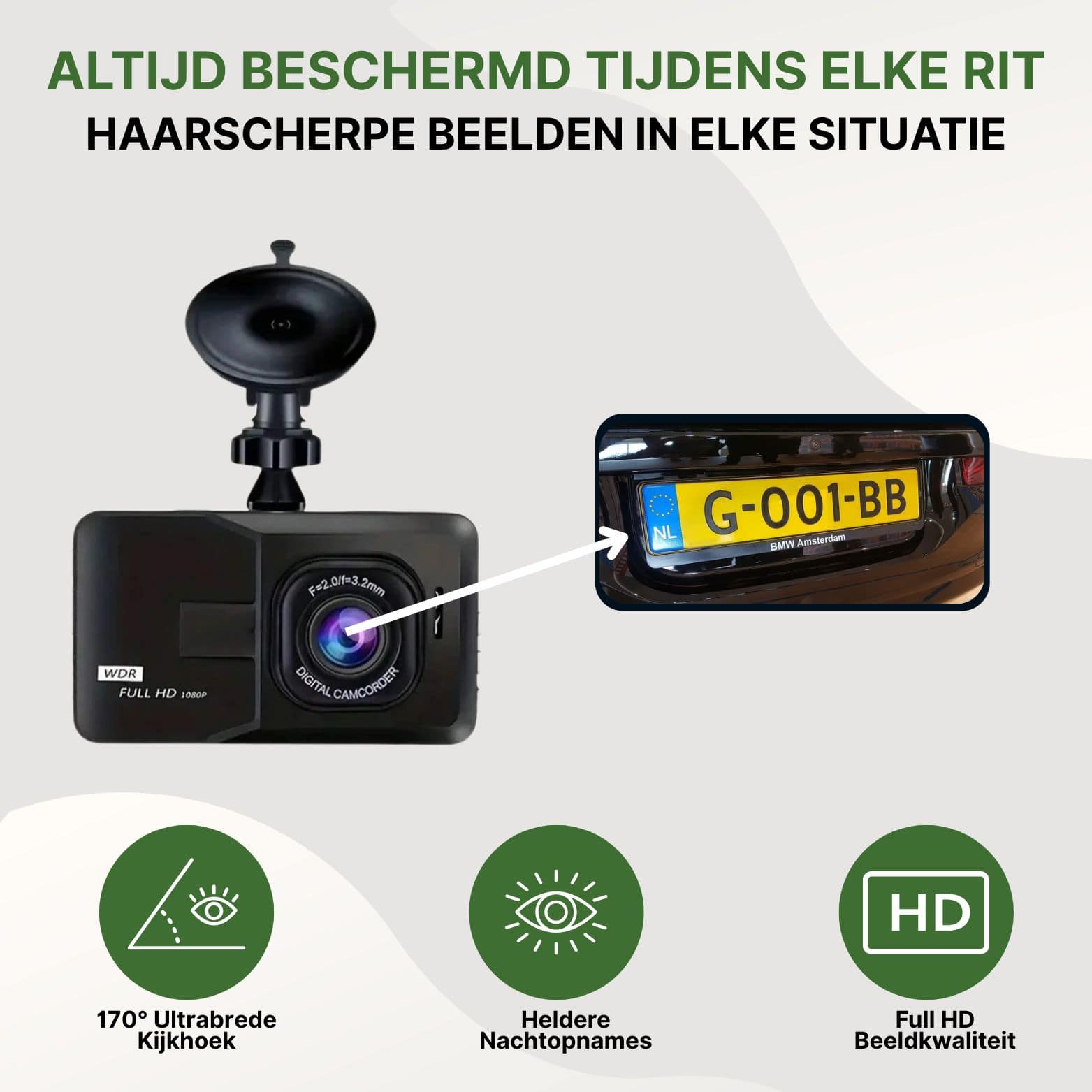 SafeVision Pro dashcam met 170° groothoeklens en nachtzicht legt kentekens haarscherp vast in Full HD-kwaliteit, ideaal voor elke rit.