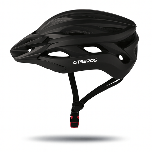 Zwarte AeroX fietshelm van GTSBROS met lichte schaal en grote ventilatieopeningen aan de zijkant.