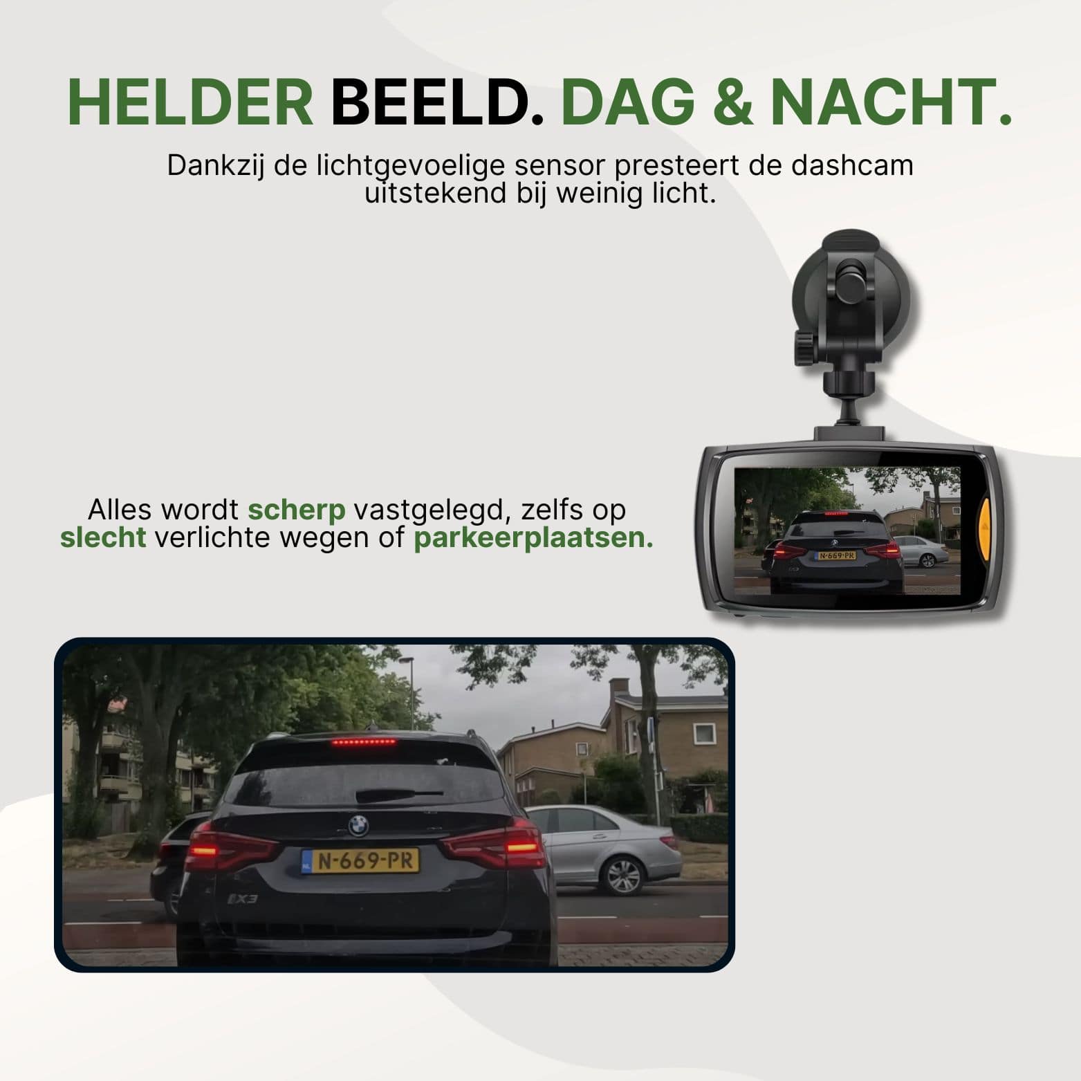 ClearSight Pro dashcam met helder nachtzicht – legt scherpe beelden vast op donkere wegen en parkeerplaatsen.