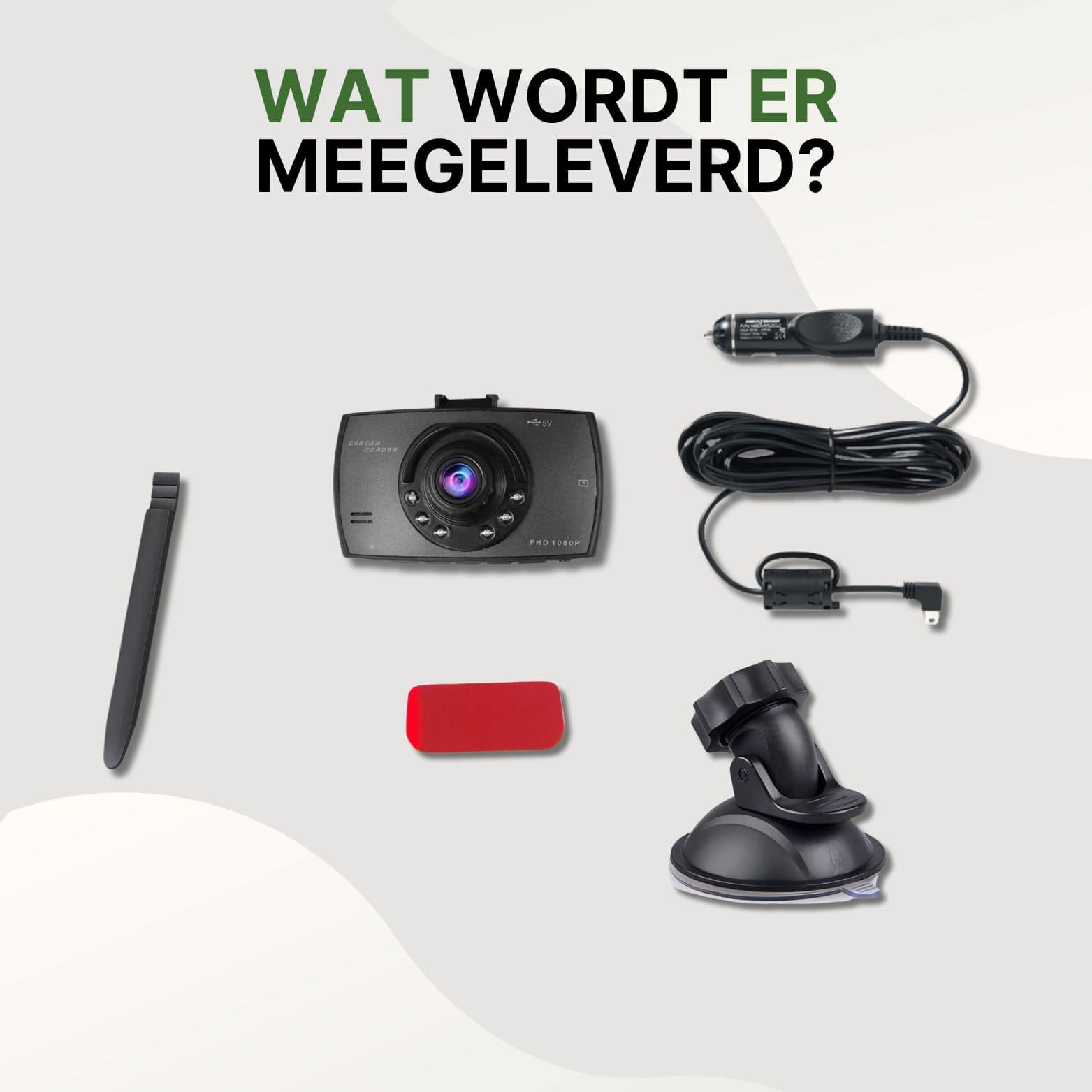 Wat wordt er meegeleverd bij de ClearSight Pro dashcam – complete set met camera, oplader, mount en accessoires