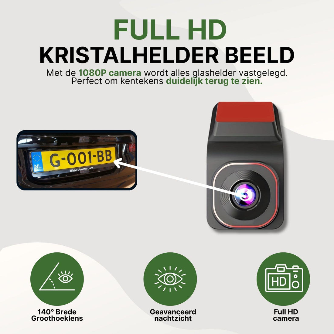 ClearView Ultra dashcam with compact design, 1080p Full HD image quality, 140° wide-angle lens and clear night vision for sharp license plate registration.
