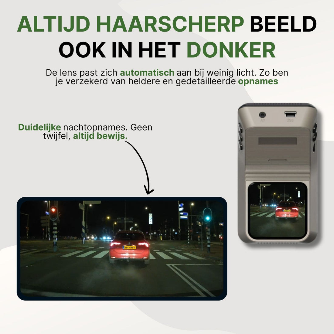 ClearView Ultra dashcam with automatic light adjustment for sharp and clear night images, so you always have evidence in low light or in the dark.