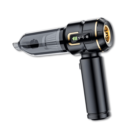 Compact cordless handheld vacuum cleaner with transparent dust container and ergonomic grip for quick cleaning.