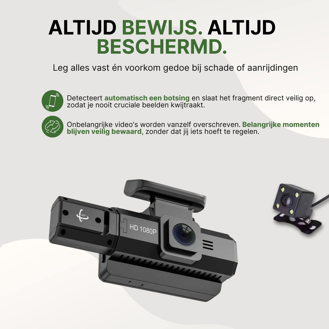 DriveVision dashcam with 1080p recording detects collisions and automatically saves important footage securely