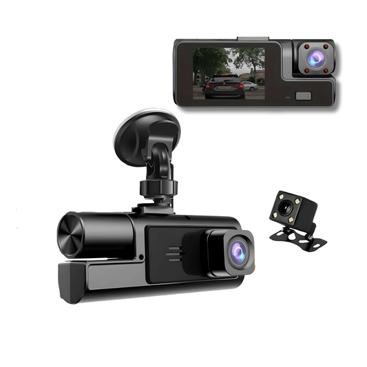 Guardian Pro dashcam met voor- en achtercamera, HD-display en zuignapbevestiging voor heldere opnames en eenvoudig gebruik in elke auto.