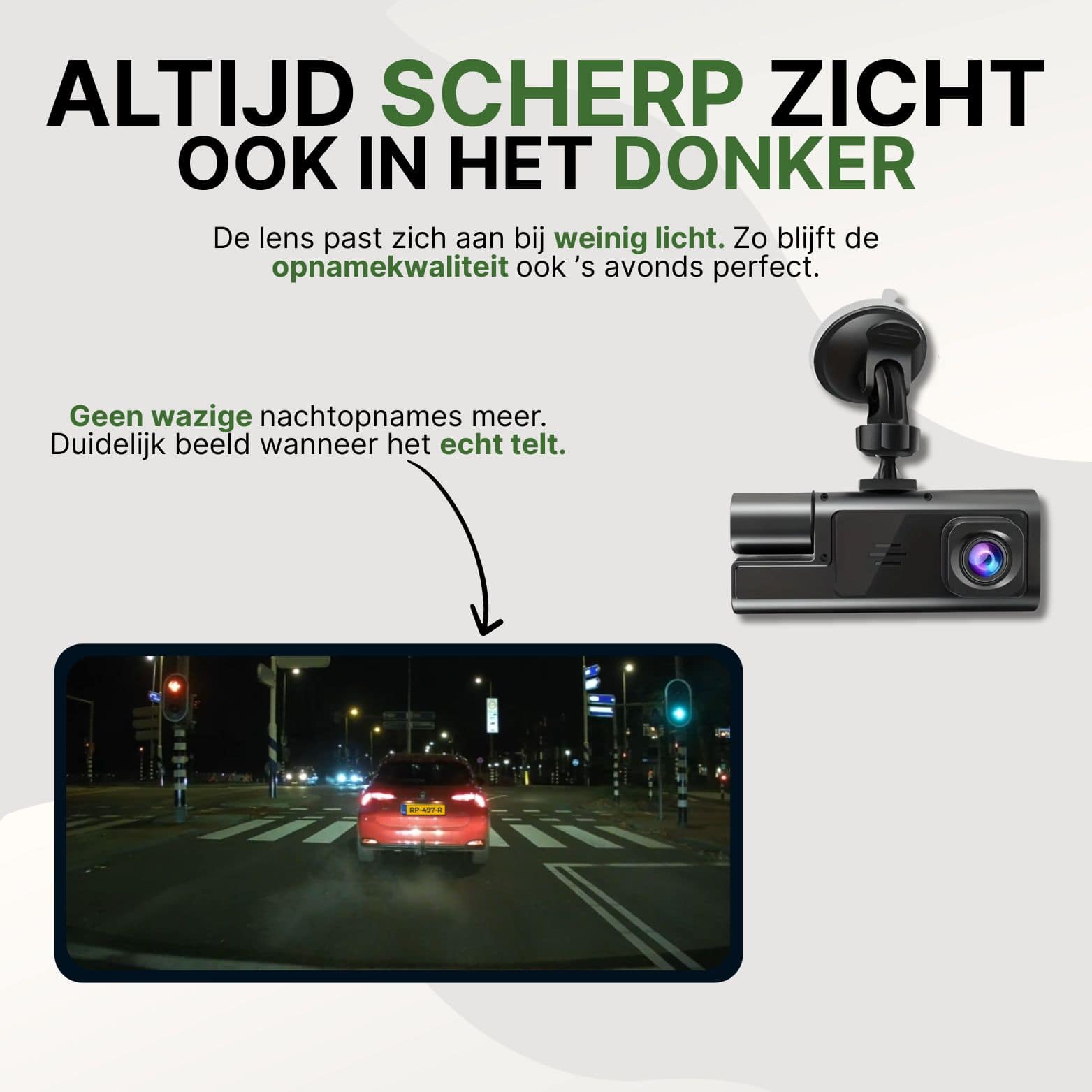 Guardian Pro dashcam met geavanceerd nachtzicht en automatische aanpassing bij weinig licht, voor scherpe opnames zonder wazige beelden in het donker