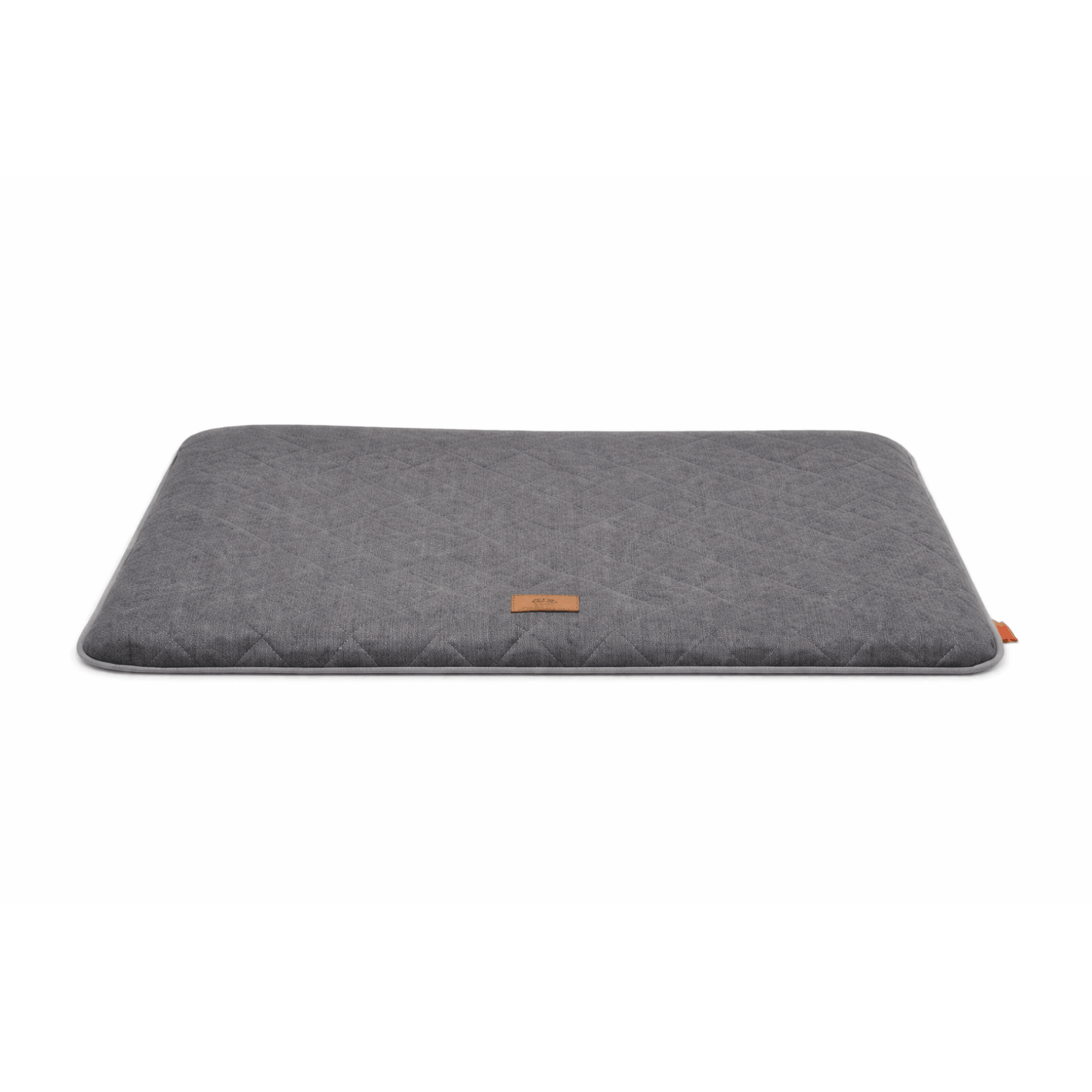 Dark grey quilted dog seat cushion for car and home with rectangular shape for comfortable resting.