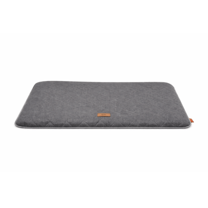 Dark grey quilted dog seat cushion for car and home with rectangular shape for comfortable resting.