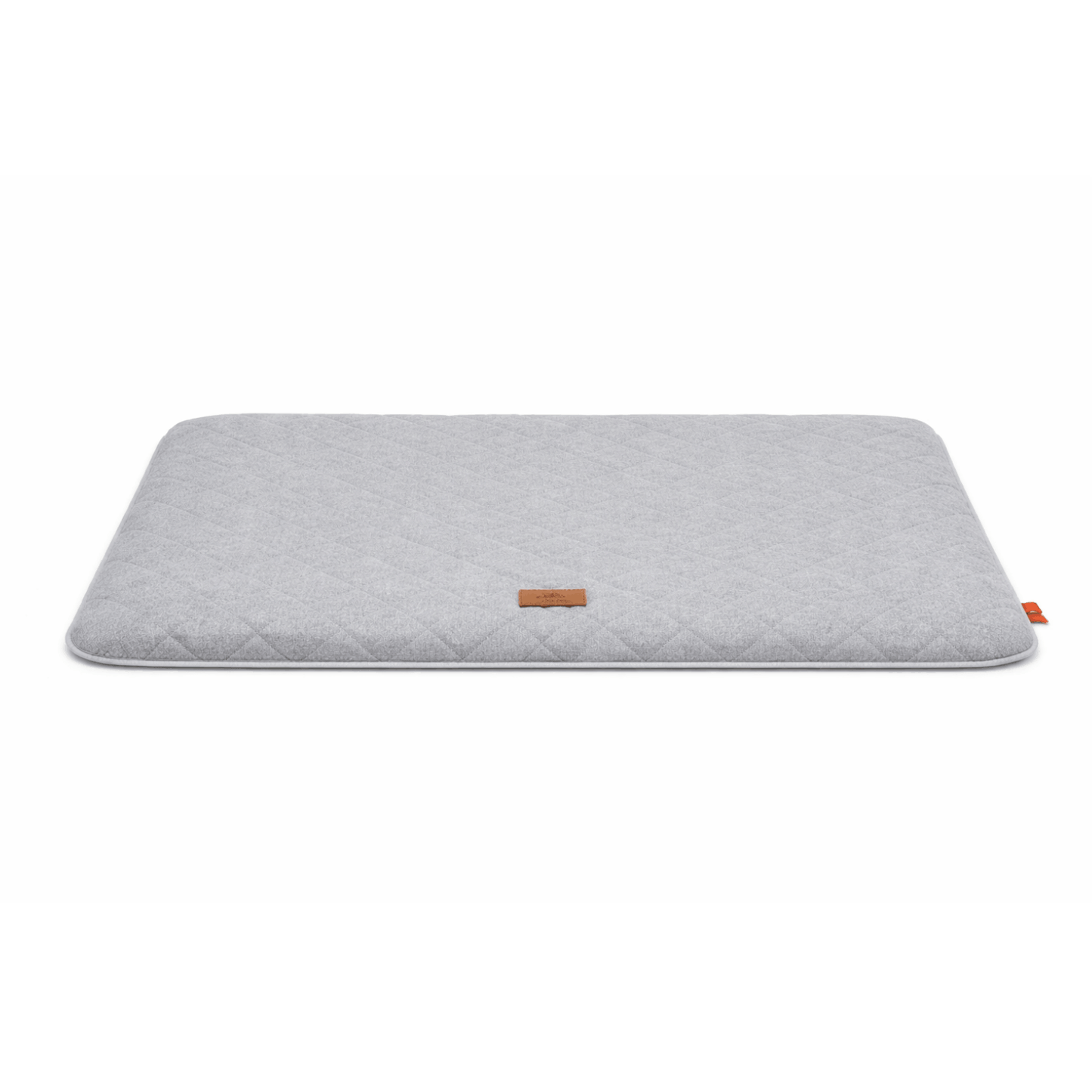 Grey quilted dog seat cushion for car and home with rectangular shape for comfortable resting.