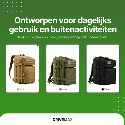 Backpack available in three colors: brown, green, and black, shown from the front view.