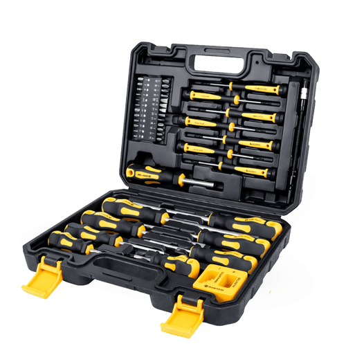 Screwdriver set in case with bits and flexible extender