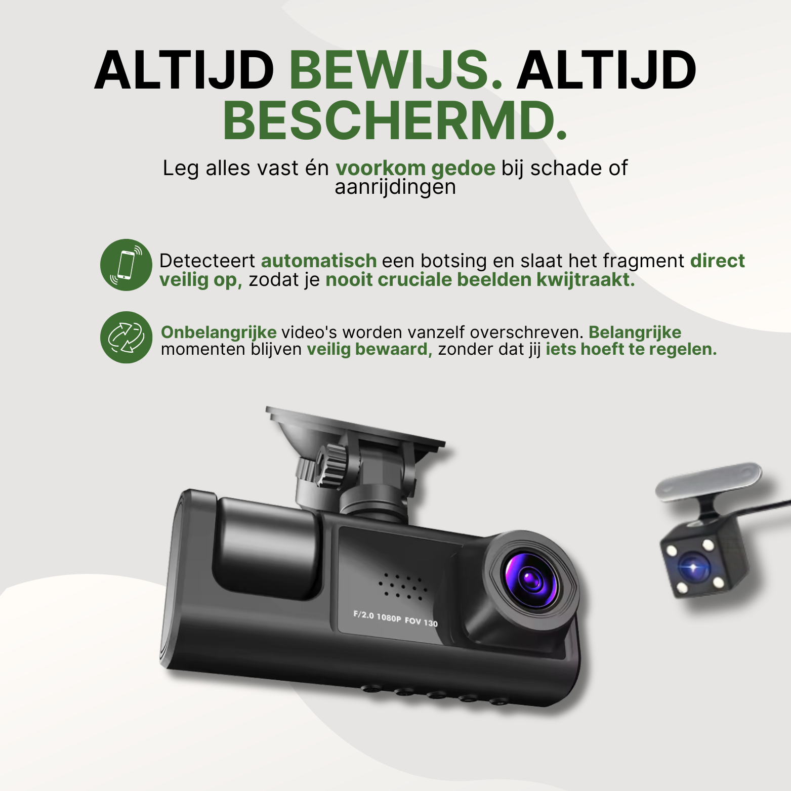 VisionTrack Pro dashcam met automatische botsingsdetectie en beveiligde video-opslag, voorkomt verlies van cruciale beelden bij schade of aanrijdingen.