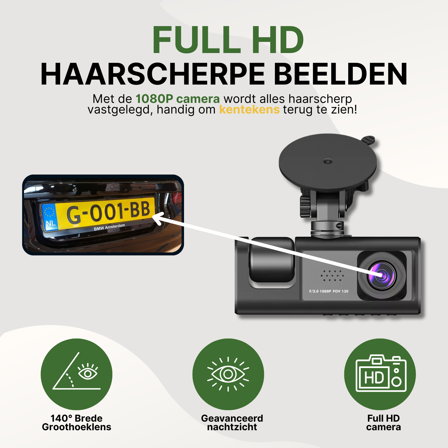 VisionTrack Pro dashcam legt haarscherp kentekens vast met 1080p Full HD camera, groothoeklens van 140° en geavanceerd nachtzicht voor optimale veiligheid onderweg.